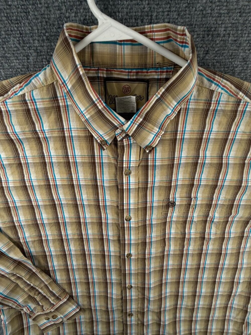 Wrangler Long Sleeve Men Button Up Shirt Adult Western Plaid 2XL Cotton Blend